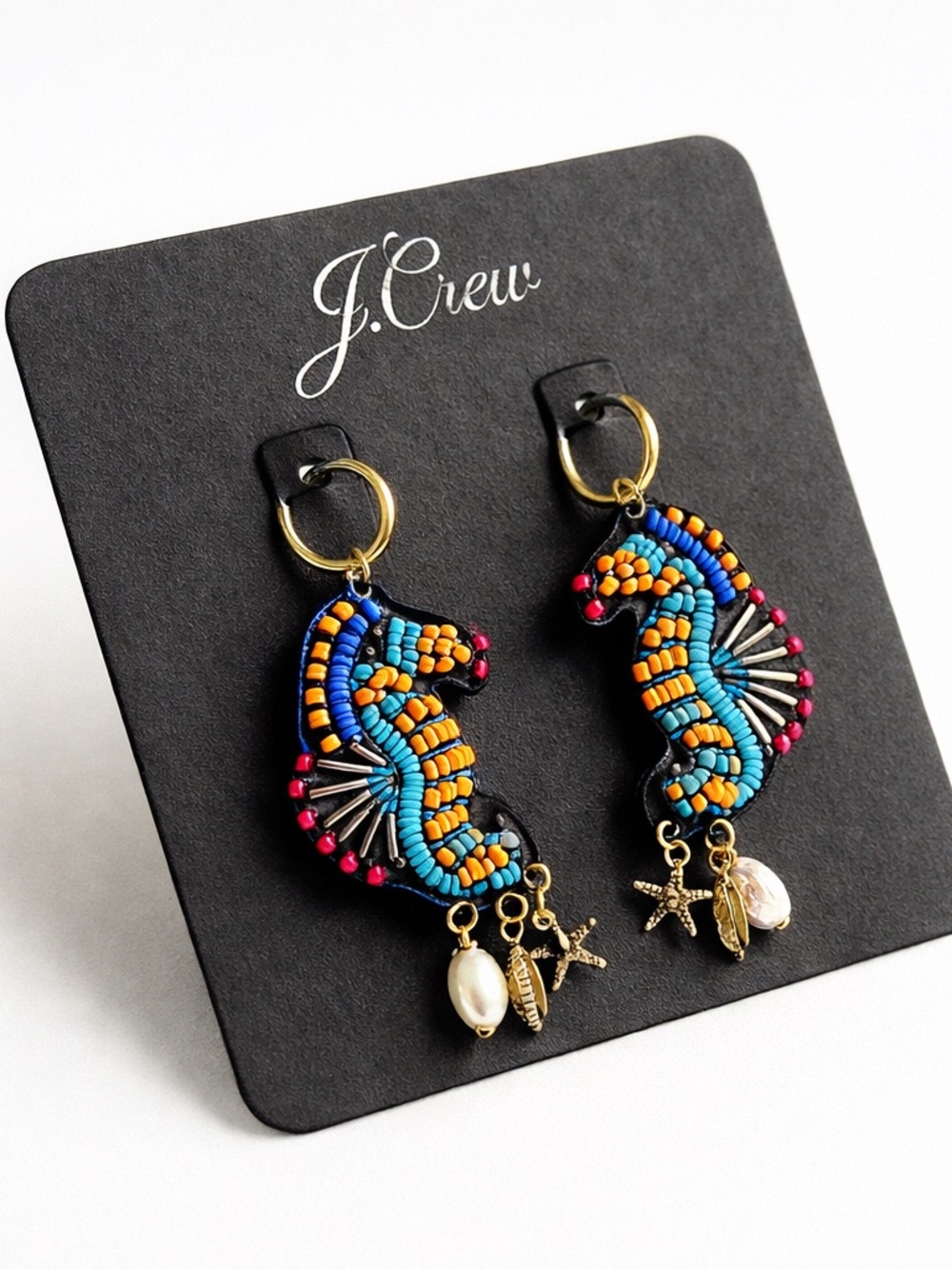 J.Crew Beaded Seahorse Earrings NWT Coastal Beach Statement